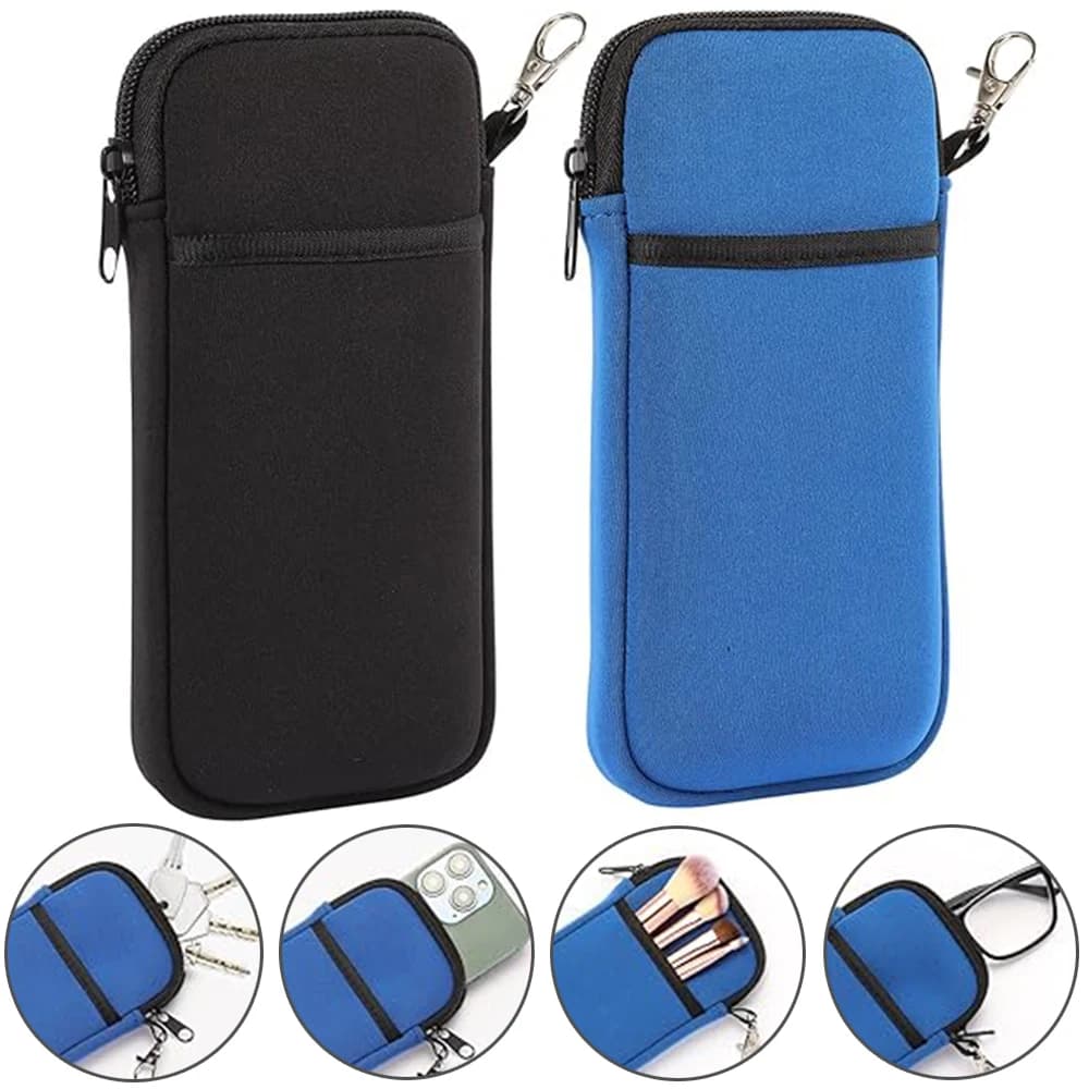 1/2 Pezzi Custodia Morbida Portatile con Cerniera per Occhiali/Smartphone con Moschettone, Custodia per Occhiali da Sole, Sacchetto Protettivo con Cerniera per Occhiali