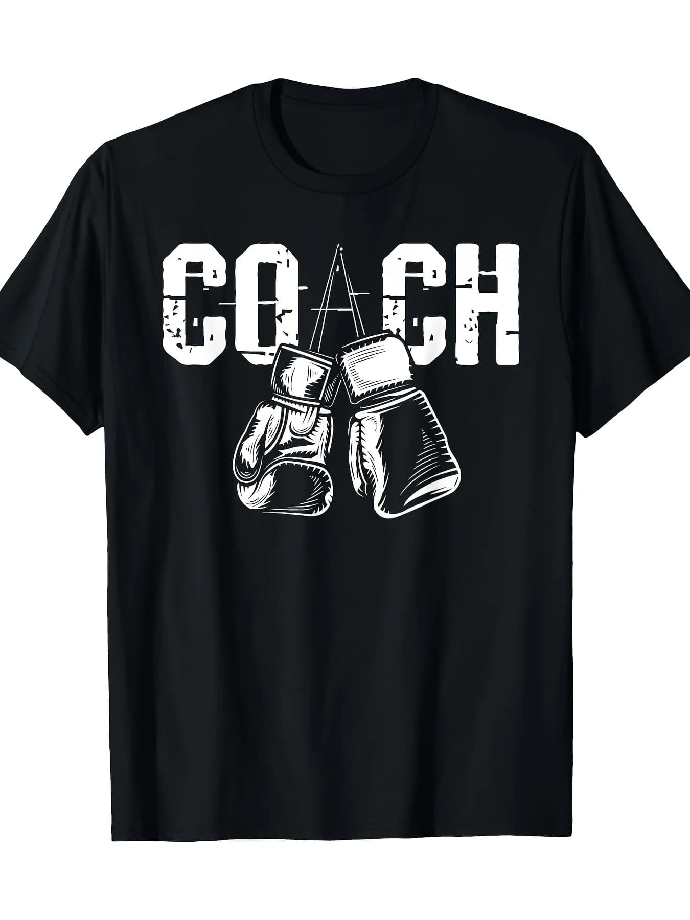 Boxing Coach Graphic Tee With Gloves Print Men's Cotton Round Neck Casual Sports T-Shirt Gym