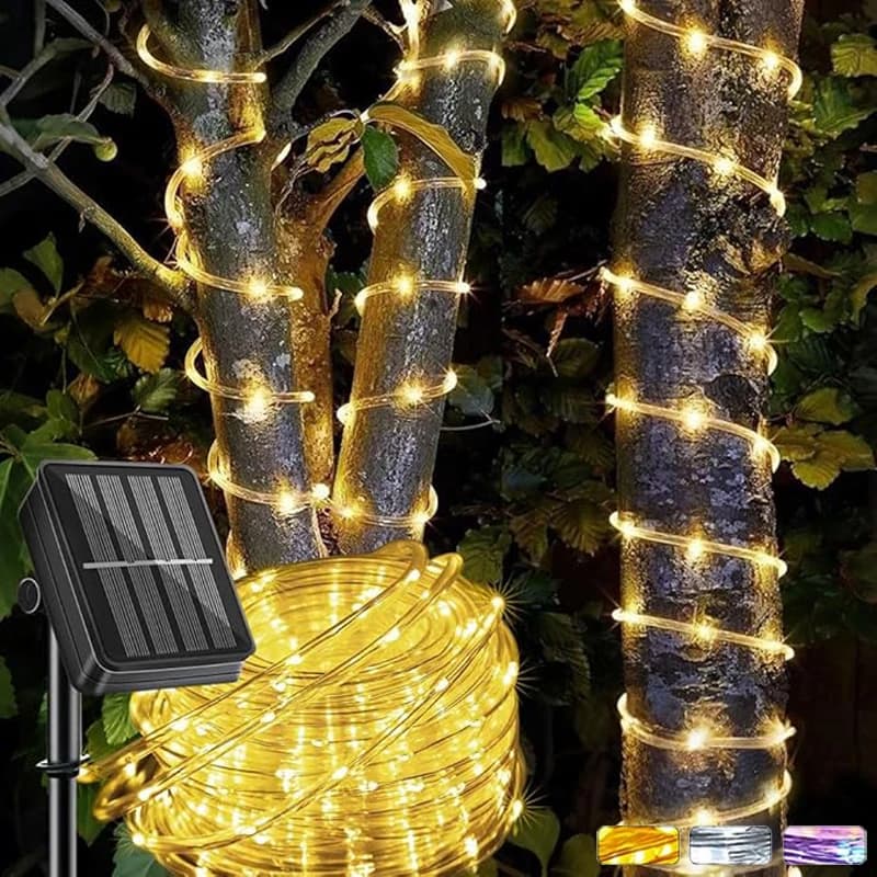 Luci Solari a Corda per Esterni, 8 Modalità, Striscia Luminosa Scintillante per Patio, Giardino, Albero, Cortile, Natale, Matrimonio, Ghirlanda