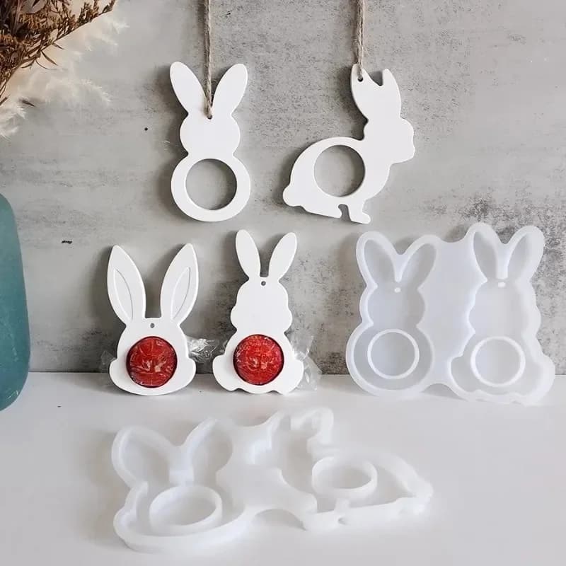 2026 latest models bunny easter pendant silicone mold diy epoxy resin mold egg rabbit hanging tags plaster mold chocolate holder