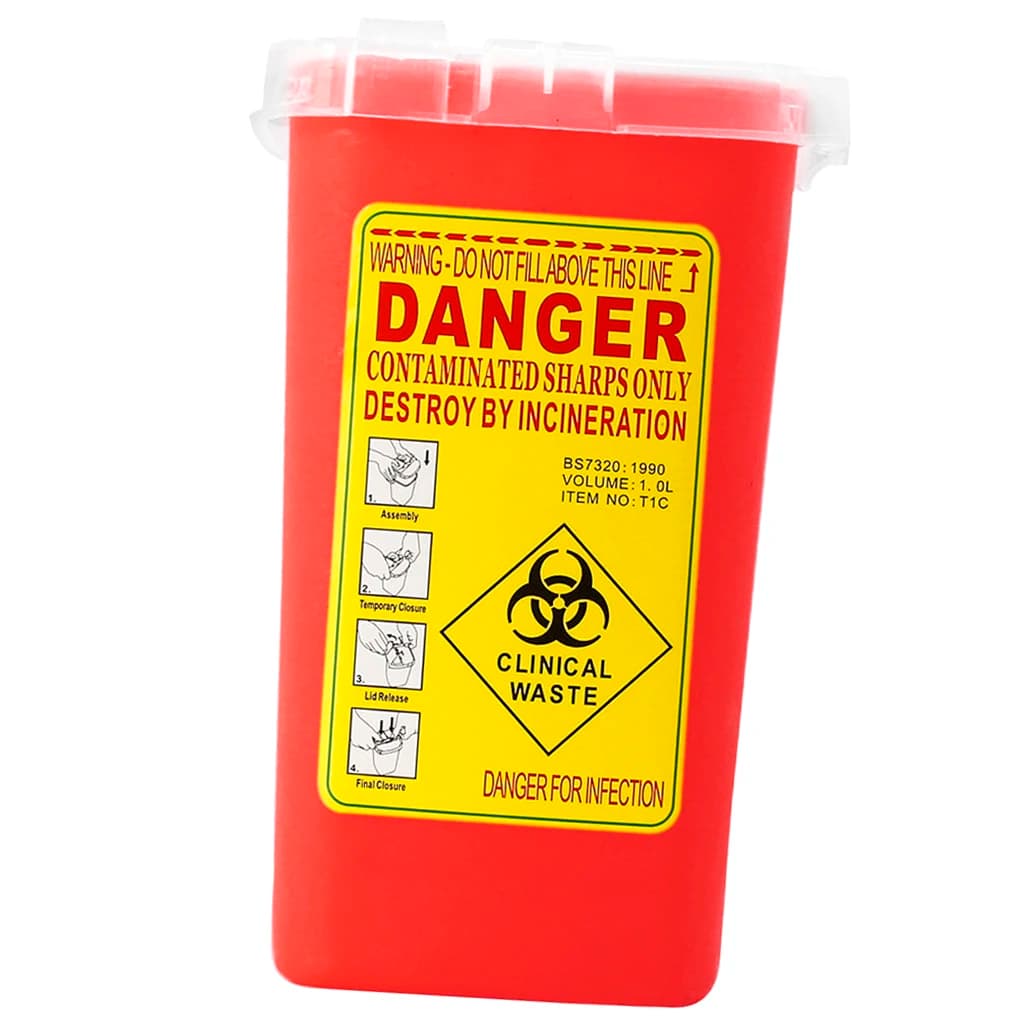 Contenitore affilato per aghi di smaltimento ago multiuso a rischio biologico cestino per rifiuti monouso resistente alla perforazione 1 litro rosso