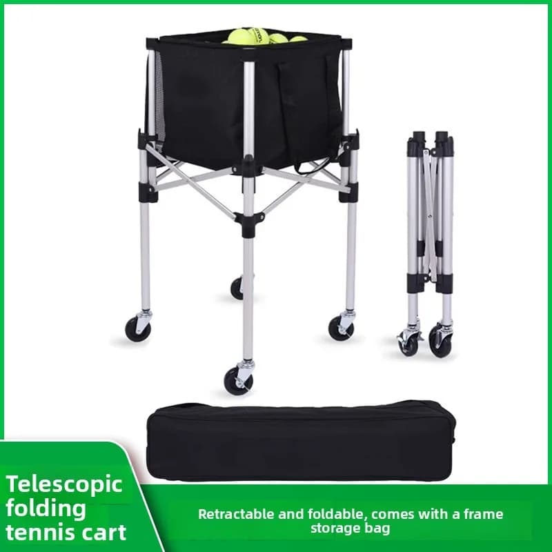 Portable Tennis Ball Picker Cart Telescoping Foldable Basket Portable Tennis Cart Pick Up Cart Picking Up A Basket of Balls