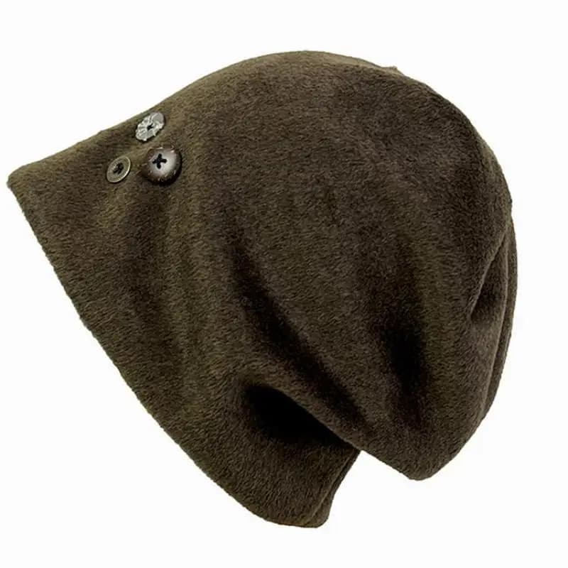 Berretto con bottoni in lana Cappello invernale in maglia grossa per donna Berretto per la stagione fredda Copricapo morbido e ispessito (nero/grigio/marrone) Copricapo