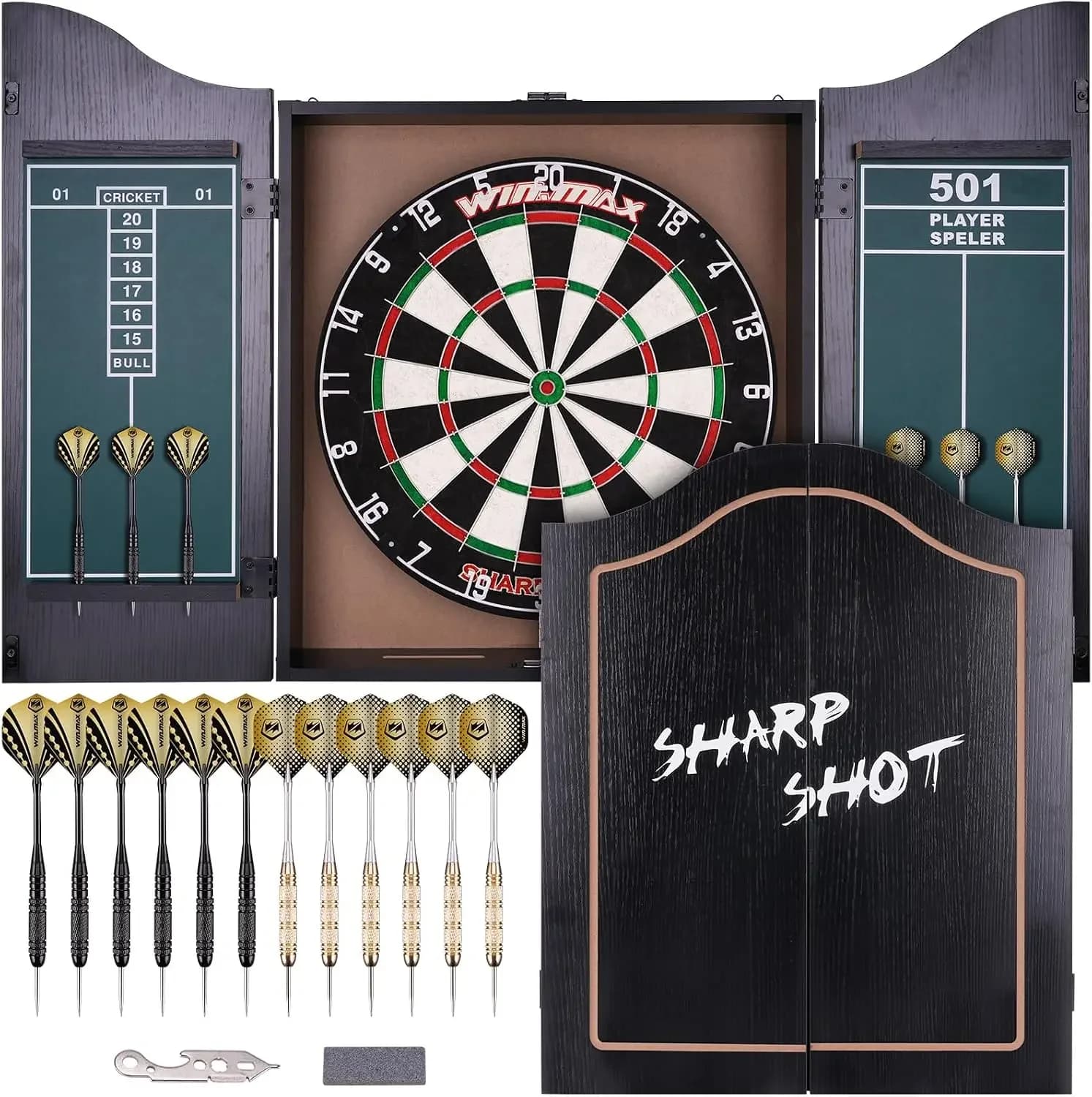 Dart Board - Bristle Steel Tip Dartboard with 12 Metal Darts | Dartboard for Adults Bristle Steel Tip Dart Board Set