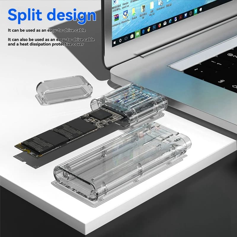 Super Sale Detachable M.2 NVMe SSD Enclosure M.2 to Type-C USB3.2 External Adapter NVME SSD Case Box Laptop Accessories Clear Gr