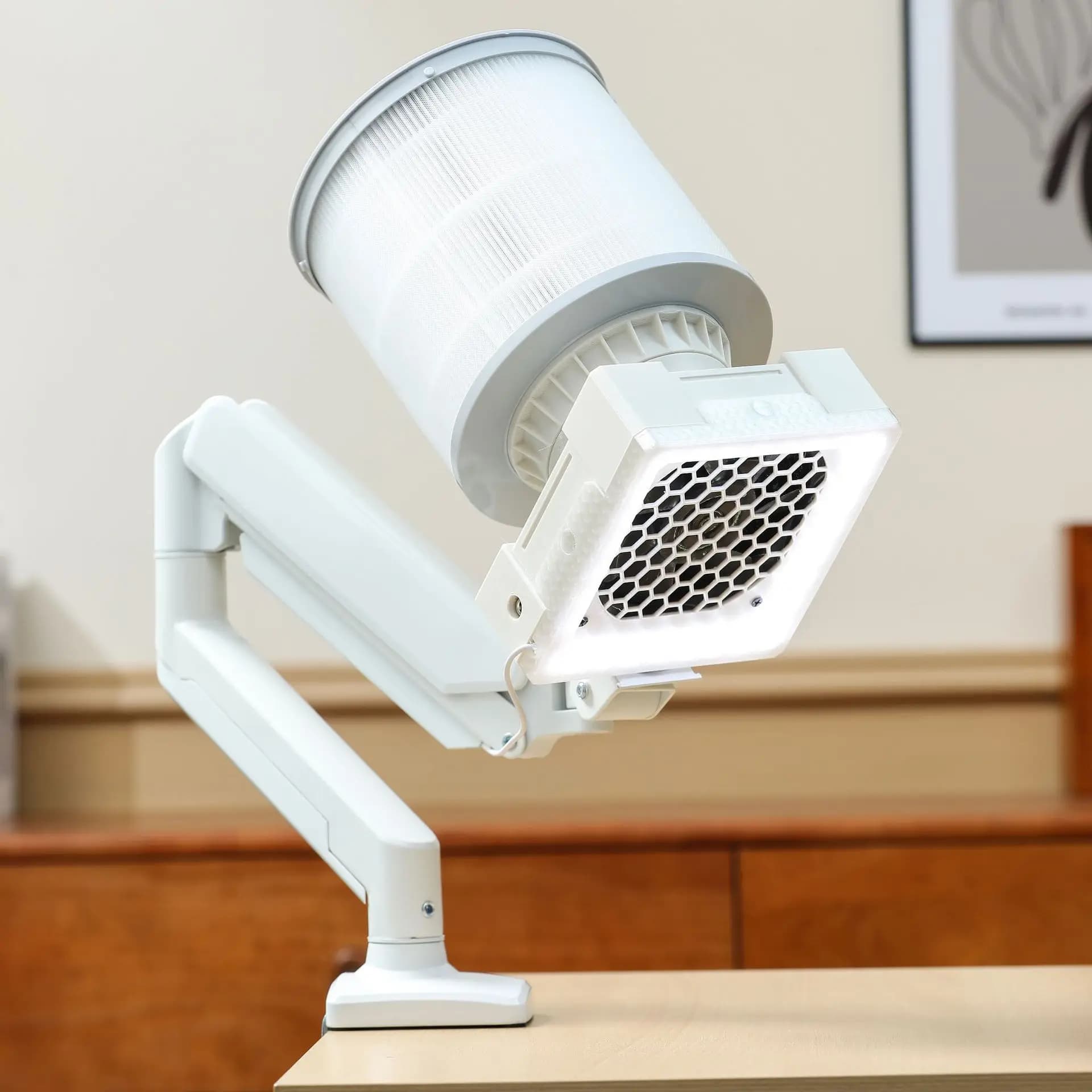 Aspiratore di Polvere per Unghie da Tavolo con Supporto a Braccio, Luce LED e Purificatore d'Aria per Nail Art