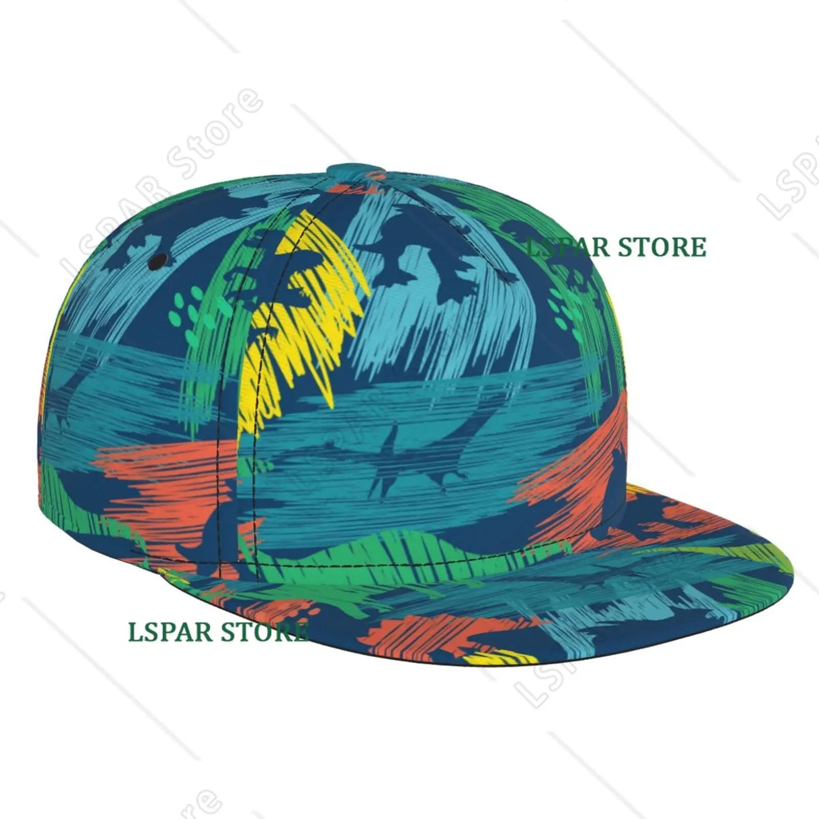Cartoon Dinosaur Pattern Flat Brimmed Hat Street Skateboarding Hip-hop Hat Outdoor Leisure Sun Shading Baseball Hat Universal