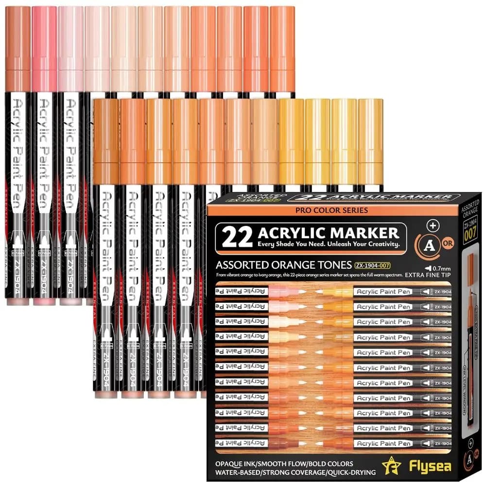 22pcs 0.7mm Extra Fine Tip Acrylic Paint Pens Non Toxic Waterbased Pro Color Series Markers Assorted Colors Quick Drying