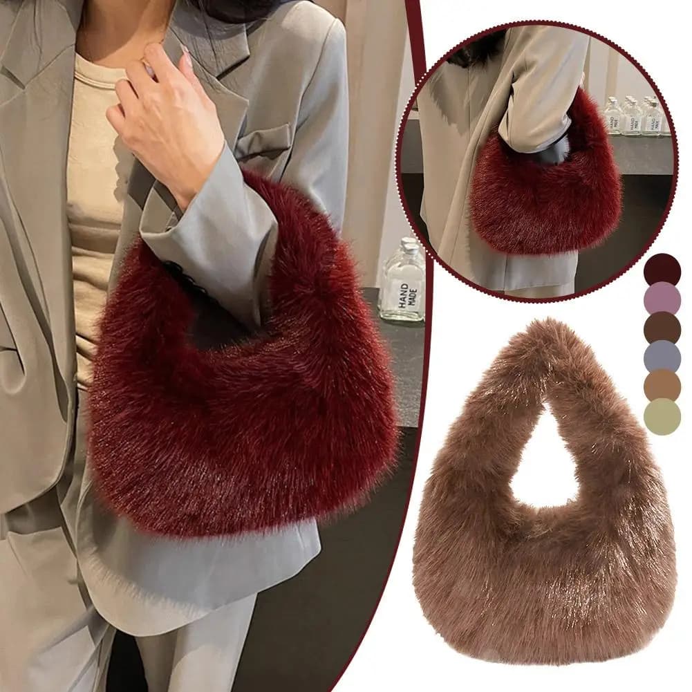 Borsa da donna in morbido peluche per l'inverno, borsa tote piccola ed elegante da donna, portafoglio in peluche da donna alla moda e alla moda