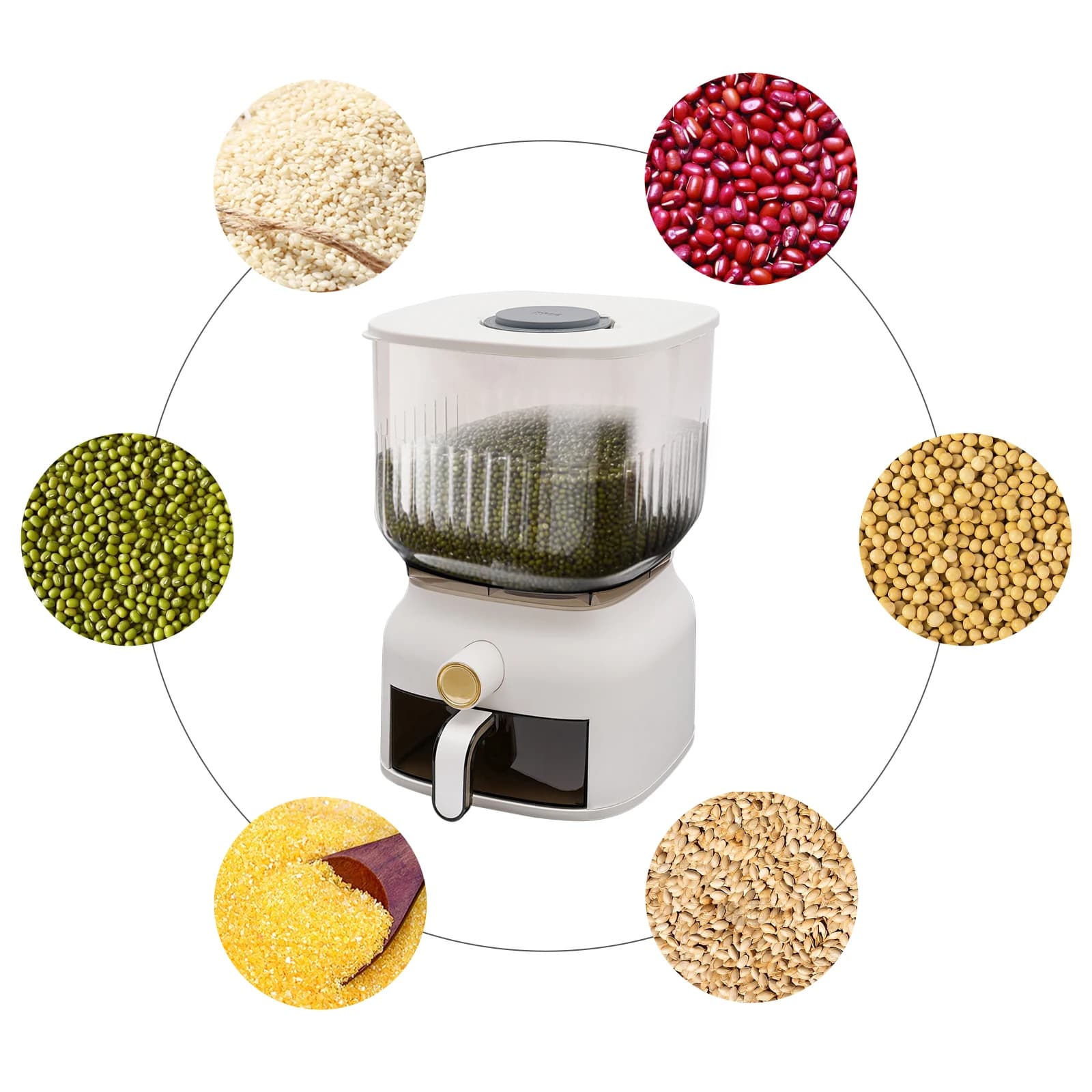 Dispenser di riso quadrato trasparente, contenitore sigillato per cereali in PP con tazza di riso, dispenser per alimenti, organizer da cucina per riso, fagioli