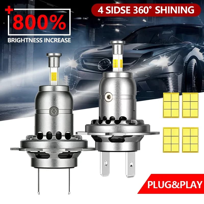 2 Pezzi Lampadine LED H7 a 4 Lati con Luce a 360 Gradi, 70W 20000LM 6000K Bianco, Abbaglianti, Plug&Play, Ricambio per Fari Auto 12V
