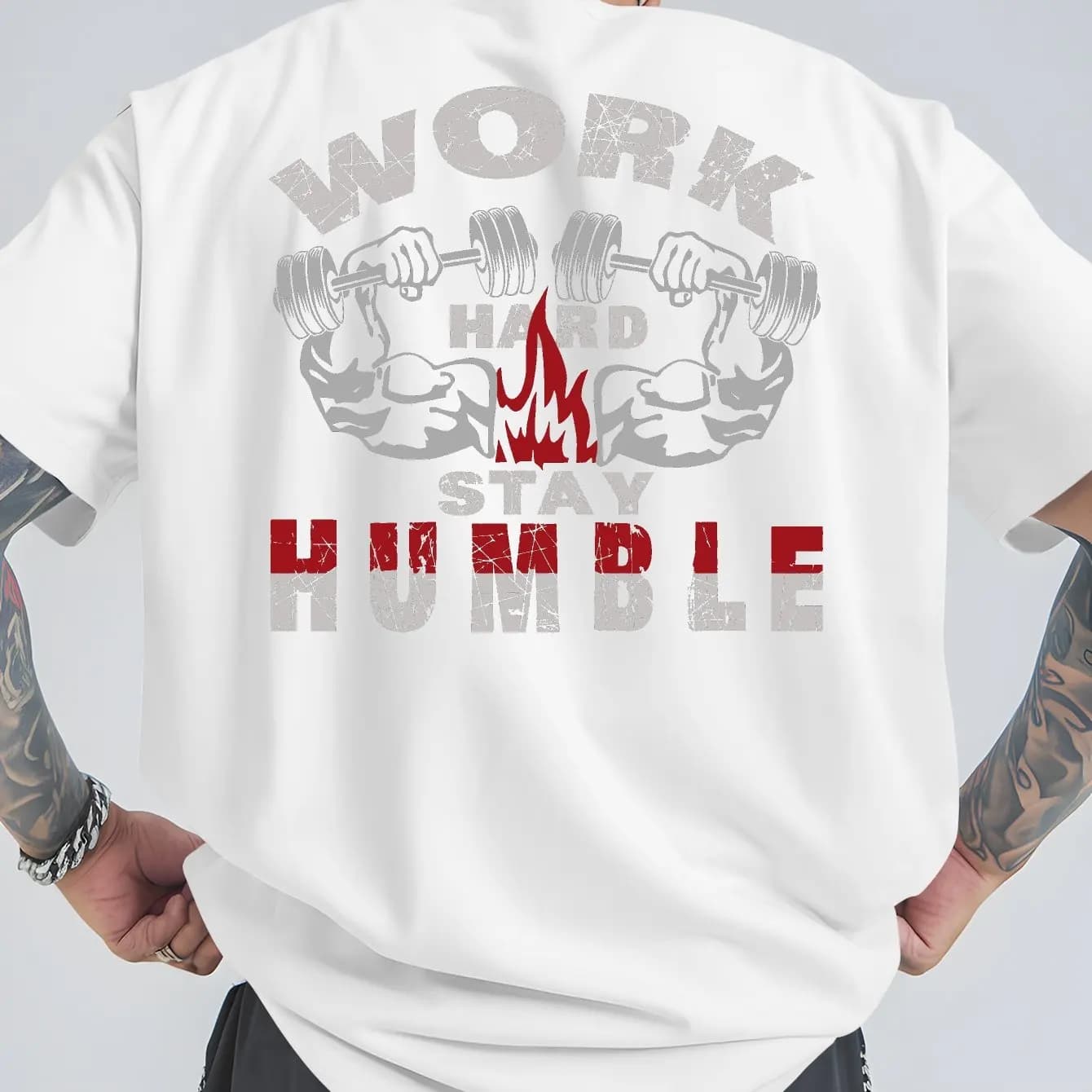 Maglietta in cotone da uomo Dumbbell Men, fitness, muscoli, streetwear, allenamento casual, bianca