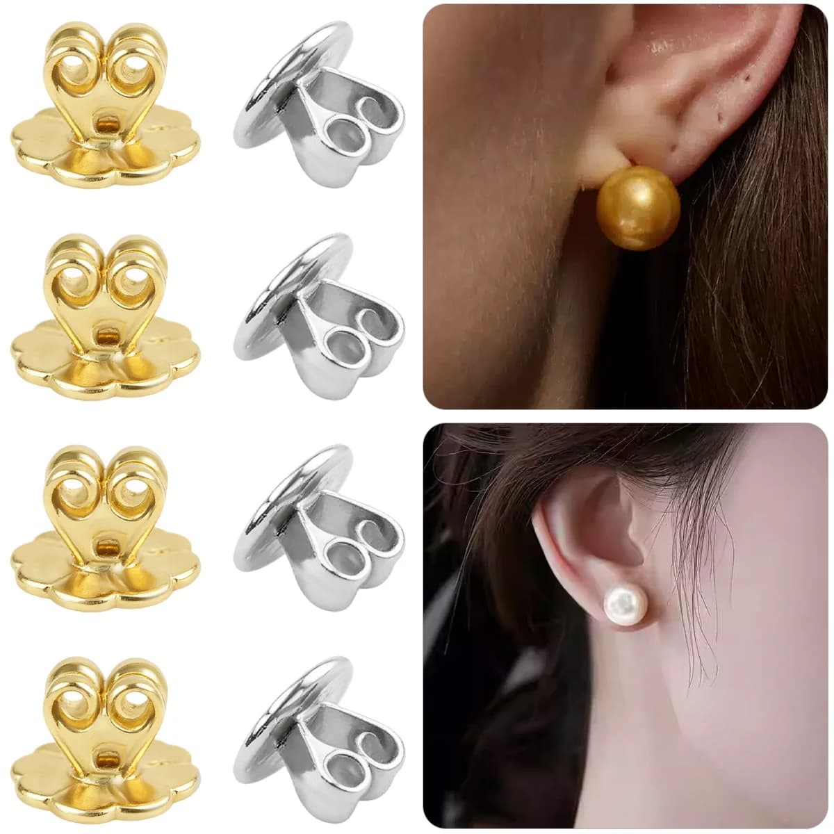 2/10pcs 18K Gold Earring Lifter Backs Replacements Hypoallergenic Secure Ear Locking for Studs Posts Heavy Droopy Jewelry Making