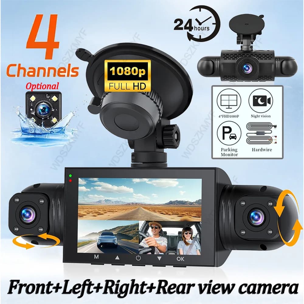 360 ° Dashcam Rotatable 3/4 Lens 1080P Car Recorder DVR Black Box Night Vision Parking Monitor 24H Dascam Car Accessories
