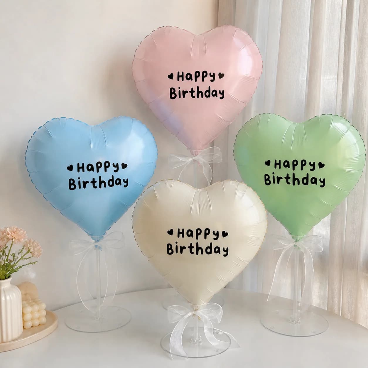 3pcs/pack 18" Black Happy Birthday Sticker Heart-shaped Foil Balloons, Party Decoration Photo Booth Props