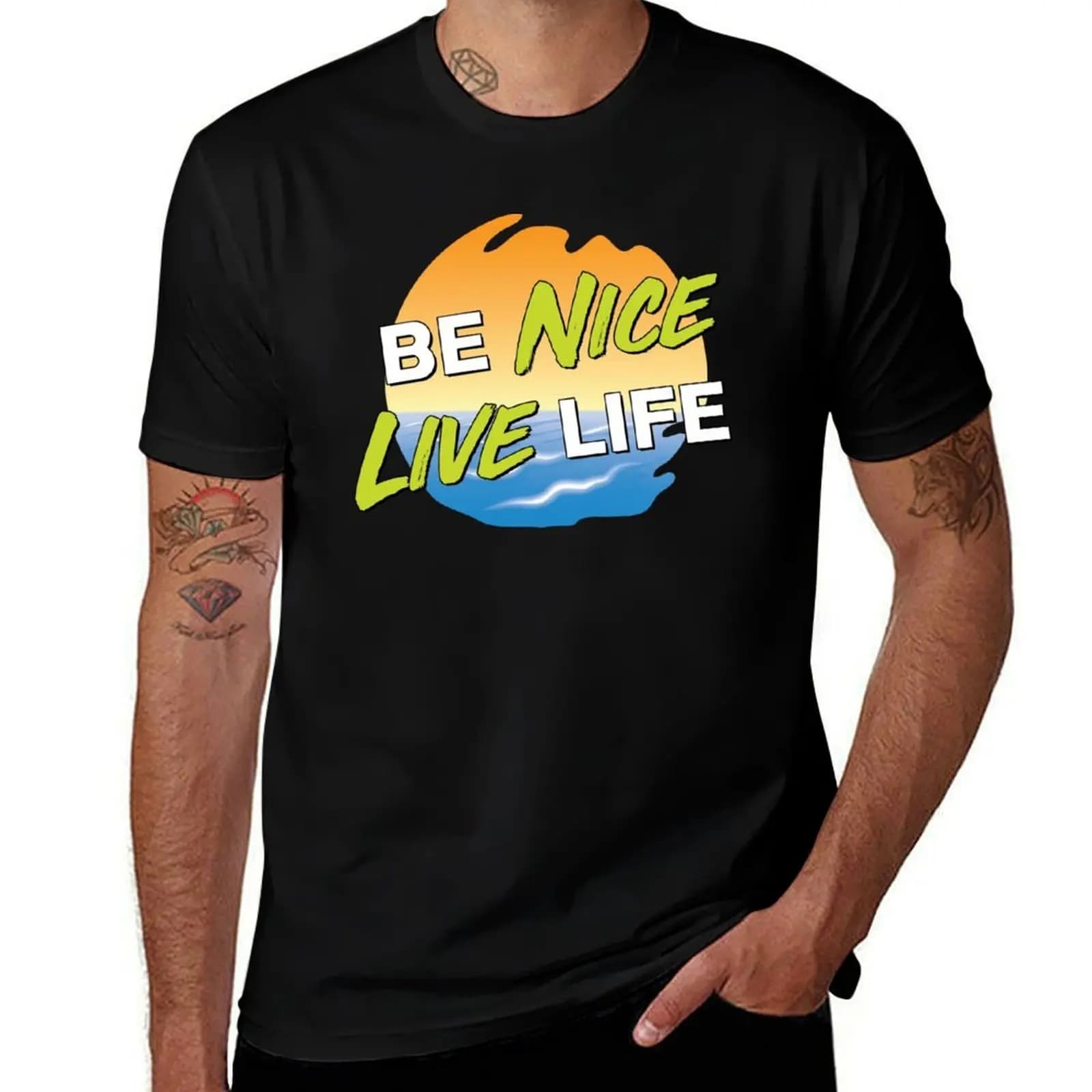 T-shirt con logo originale Be Nice Live Life, t-shirt sportiva traspirante per uomo