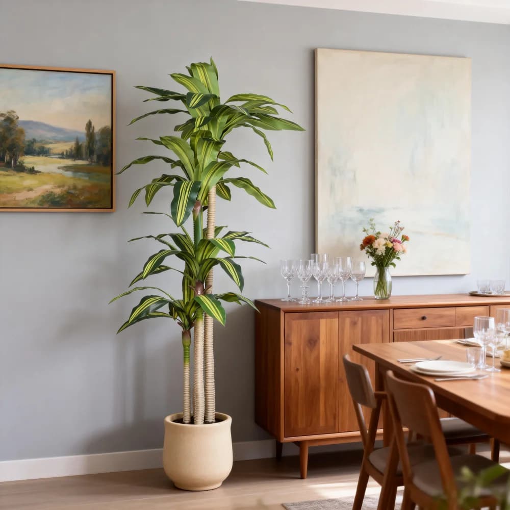 Albero di Dracena Artificiale 5/6 Piedi con Vaso in Plastica Nera, Decorazioni per Piante Artificiali da Interno ed Esterno