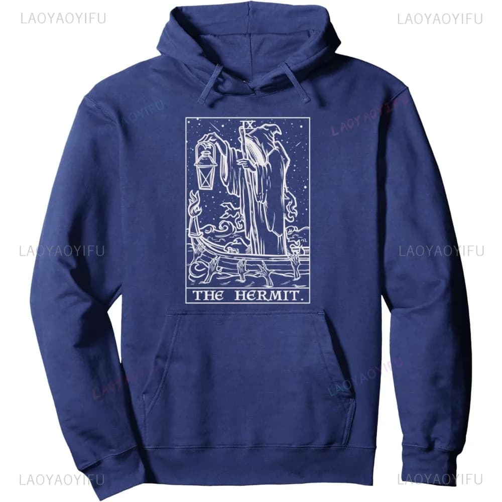 The Ermit Tarot Card Gothic Halloween Grim Occult Graphic Man Pullover Moda casual Allentato Harajuku Streetwear Felpa con cappuccio da donna