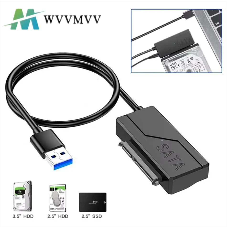 WvvMvv Cavo SATA USB Adattatore SATA da USB 3.0 a 22 pin Supporto HDD esterno da 3,5 2,5 pollici Disco rigido SSD Lettore di dischi rigidi esterni