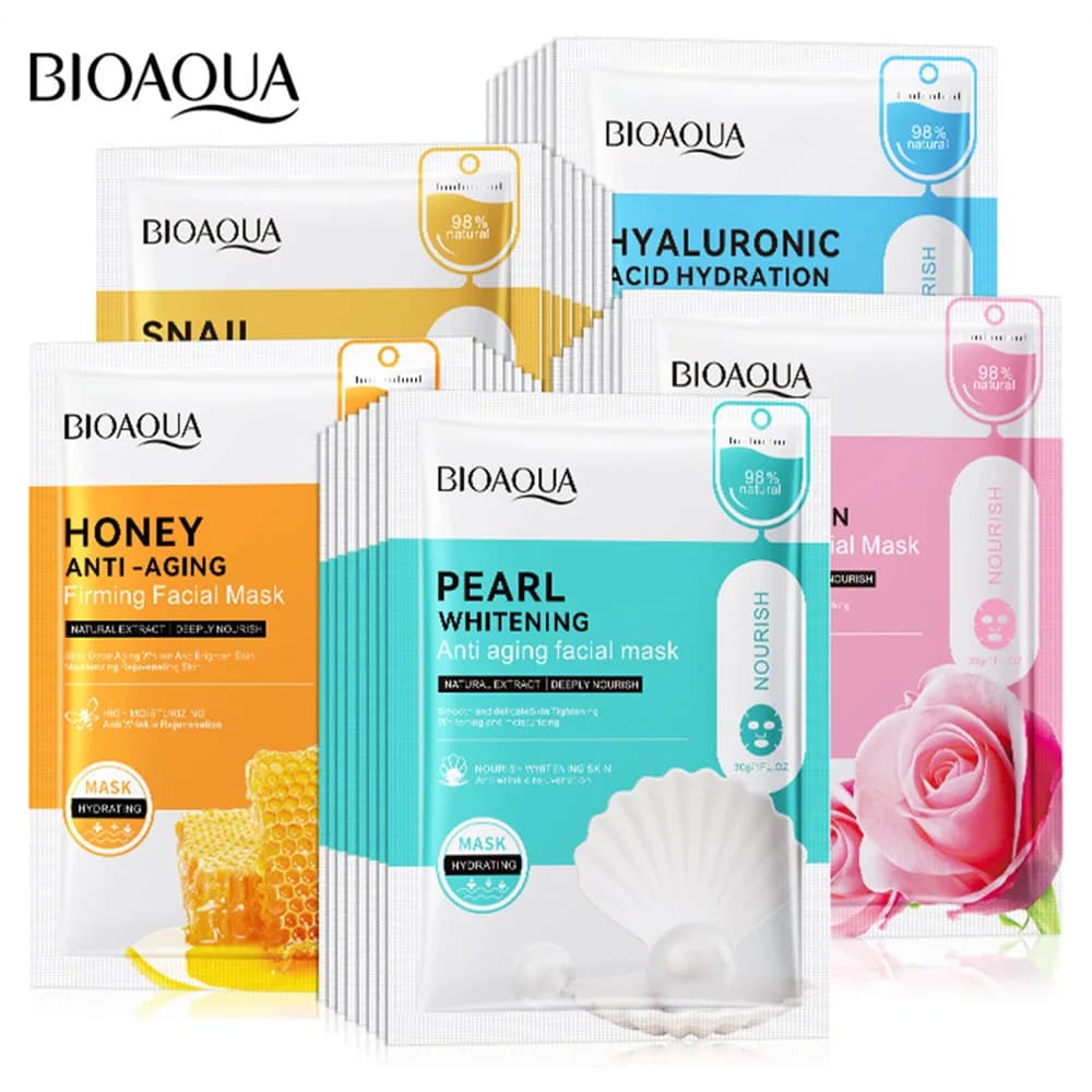 20 pz BIOAQUA Lumaca Acido Ialuronico Maschera per il viso cura della pelle Rosa Idratante Anti Rughe Perla Sbiancamento Maschere per il viso Viso Cura della pelle