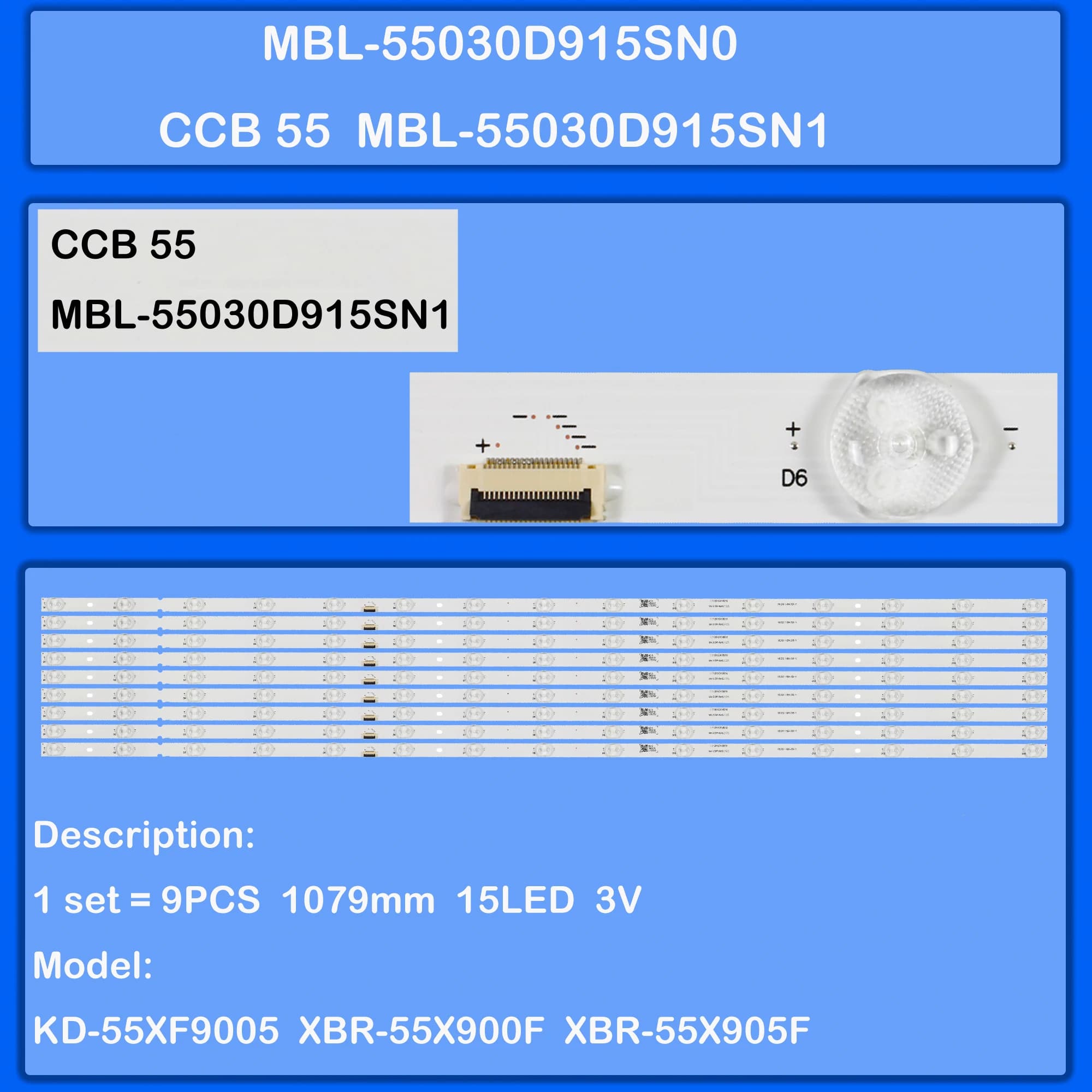 Striscia di retroilluminazione a LED per KD-55XF9005 KD-55XF4005 XBR-55X900F XBR-55X905F KD-55X9500G KD-55XE9005 XBR-55X950G 55X9500G 55XG9505