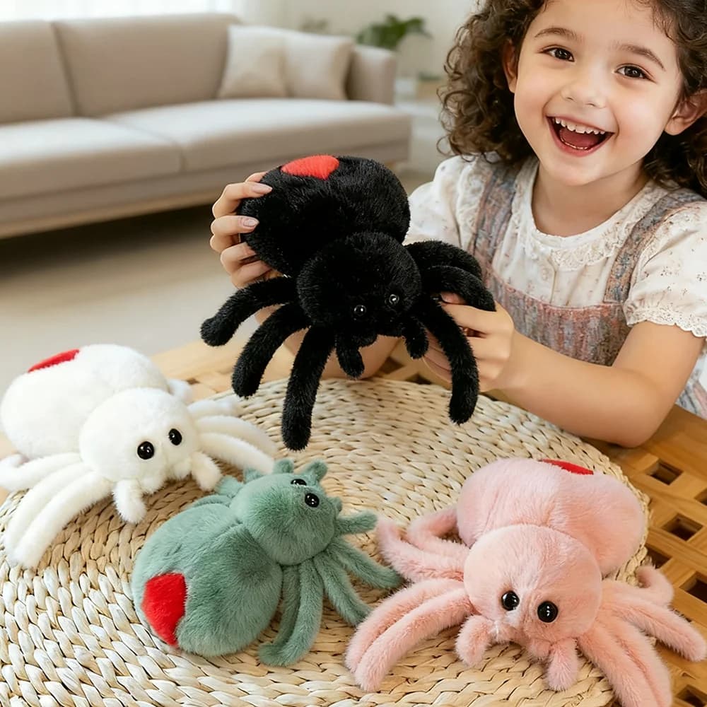 Peluche soffice e coccoloso ragno - Adorabile personaggio dei cartoni animati in 4 colori (rosa, verde, nero, bianco) - Regalo perfetto per bambini e ragazzi