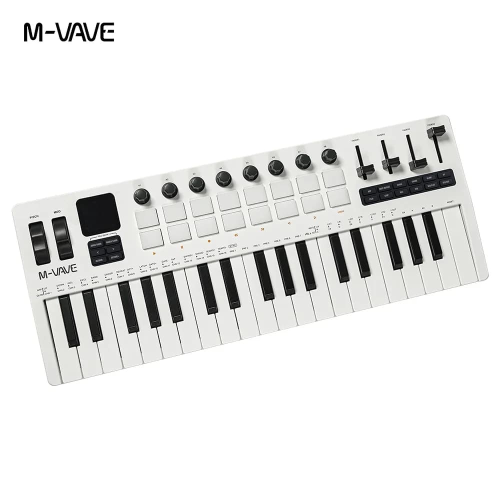 M-VAVE SMK-37 PRO 37 White Keys MIDI Keyboard, 16 RGB Drum Pads Wireless Multi-System Connection