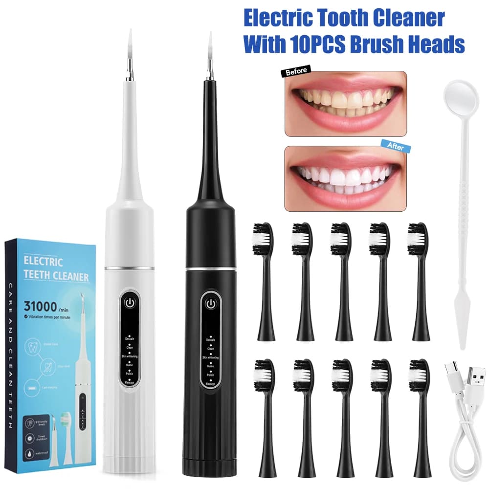 Electric Dental Scaler Sonic Vibration Detergent for Teeth whitening Plate Calculation Removal of tartar Toothbrush 10 Replace heads