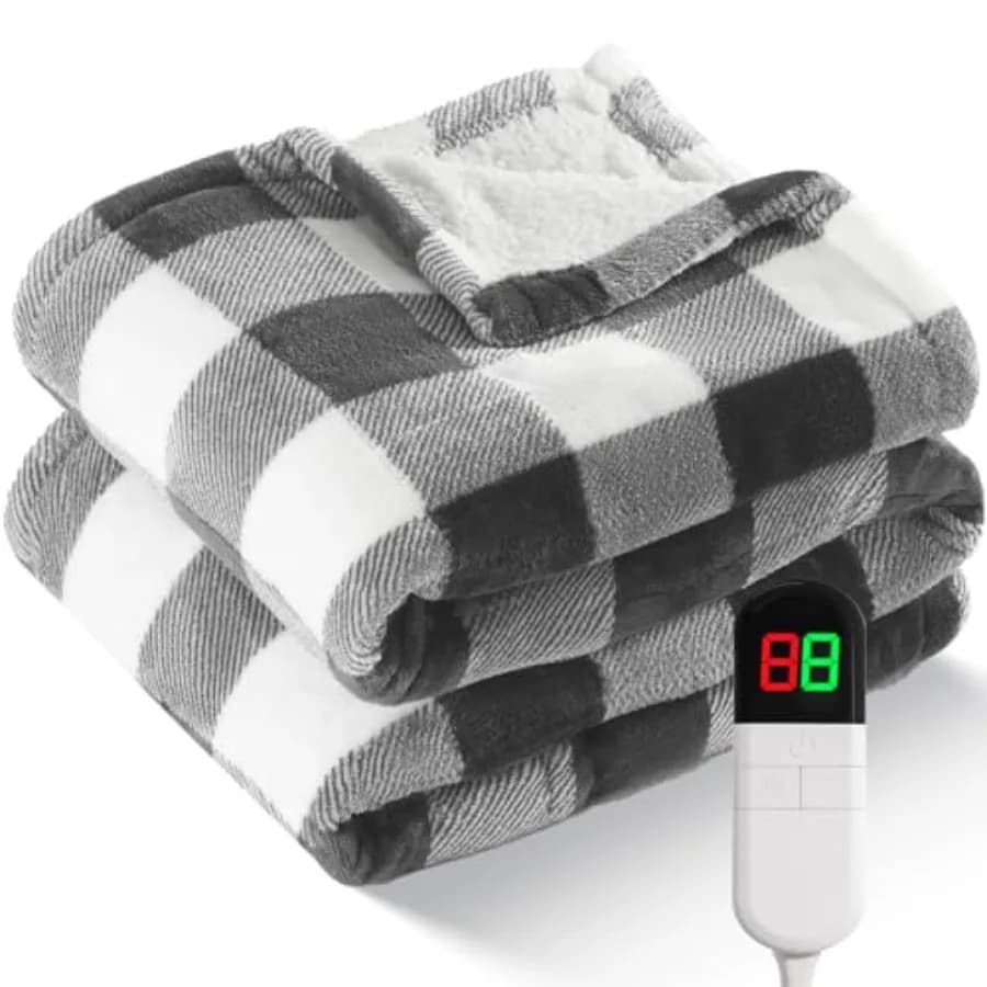 Coperta Elettrica Riscaldata 157x213 cm in Sherpa a Quadri Buffalo per Natale, con 8 Livelli di Riscaldamento e Spegnimento Automatico Dopo 8 Ore, Riscaldamento Rapido
