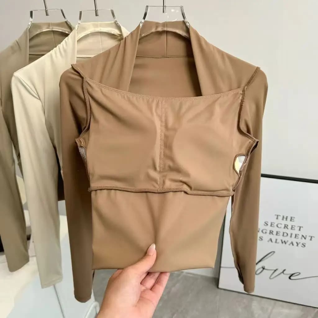 Top sportivo da donna a maniche lunghe con imbottitura per il petto, per fitness, danza, yoga, con fascia in vita piccola, modello Pra Speed Up Short Elegant.