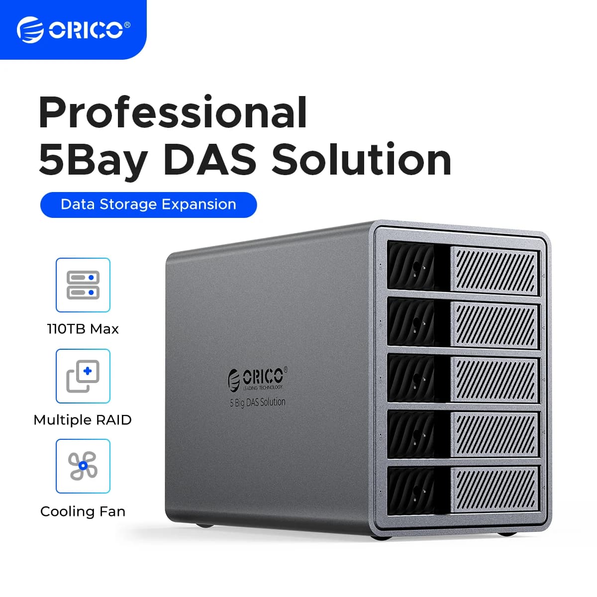 ORICO Docking station per HDD USB 3.0 da 3,5" 5 Gbps Alimentazione 150 W con ventola di raffreddamento per soluzione DAS professionale da 5 baie (ProRAID) serie