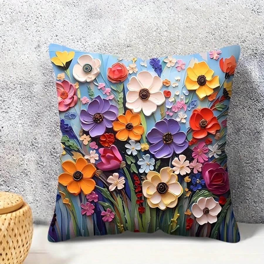 1 federa per cuscino con stampa floreale impressionista vivace, federa per cuscino bifacciale in poliestere con stampa 2D per la casa, il soggiorno e l'interno dell'auto