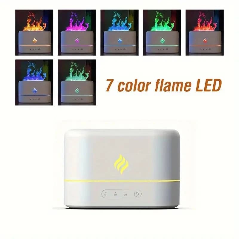 7 color LED ultrasound humidifier with aromatherapy and flame effect, USB essential oils diffuser per bedroom, office, travel, 1 piece