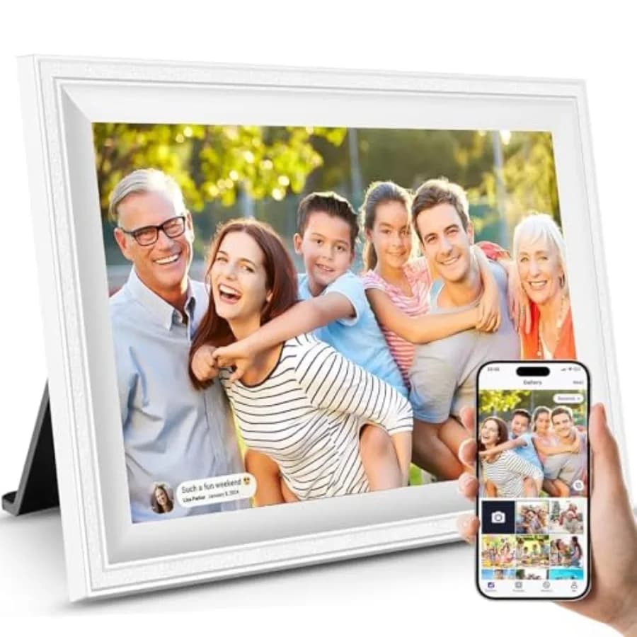 Cornice digitale intelligente bianca con WiFi, invia foto dal tuo telefono, memoria da 16 GB, schermo touch IPS da 10,1 pollici 1280x800.