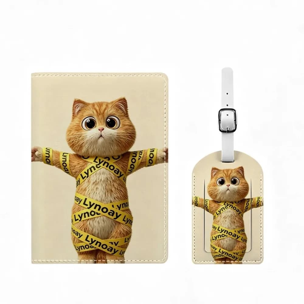 PU Leather Passport Bag Passport Tag Set Luggage Tag Koala Kitten Pattern Card Holder Lightweight Multi Card Slots Coin Pouch