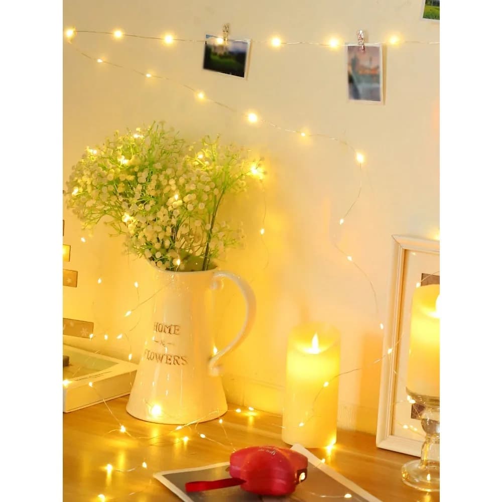 1pc Warm White LED Copper Wire Fairy String Lights, Battery Operated Mini Twinkle Lights with Battery Box, for Flower Bouquet, Cake, Gift Box, Party & Home Decoration