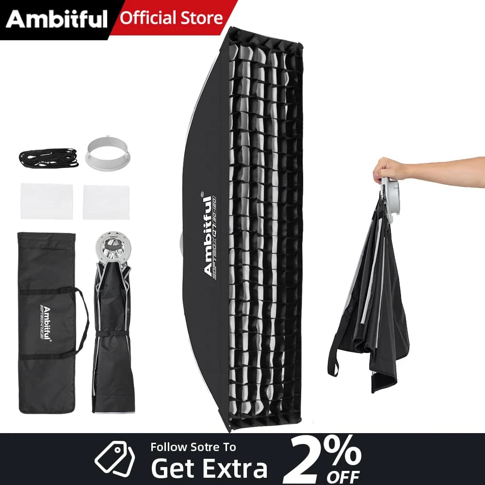 AMBITFUL Q7-II 30*120cm Softbox with Bowens Attack, Grill and Lateral Powers, Matt Box Photo Frame Quick Assembly for Studio