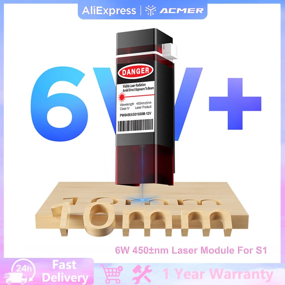 ACMER S1 6W 450±nm Set di testine laser per mini macchina per incidere Taglio laser Legno Acrilico Aggiornamento Modulo di uscita laser a luce blu