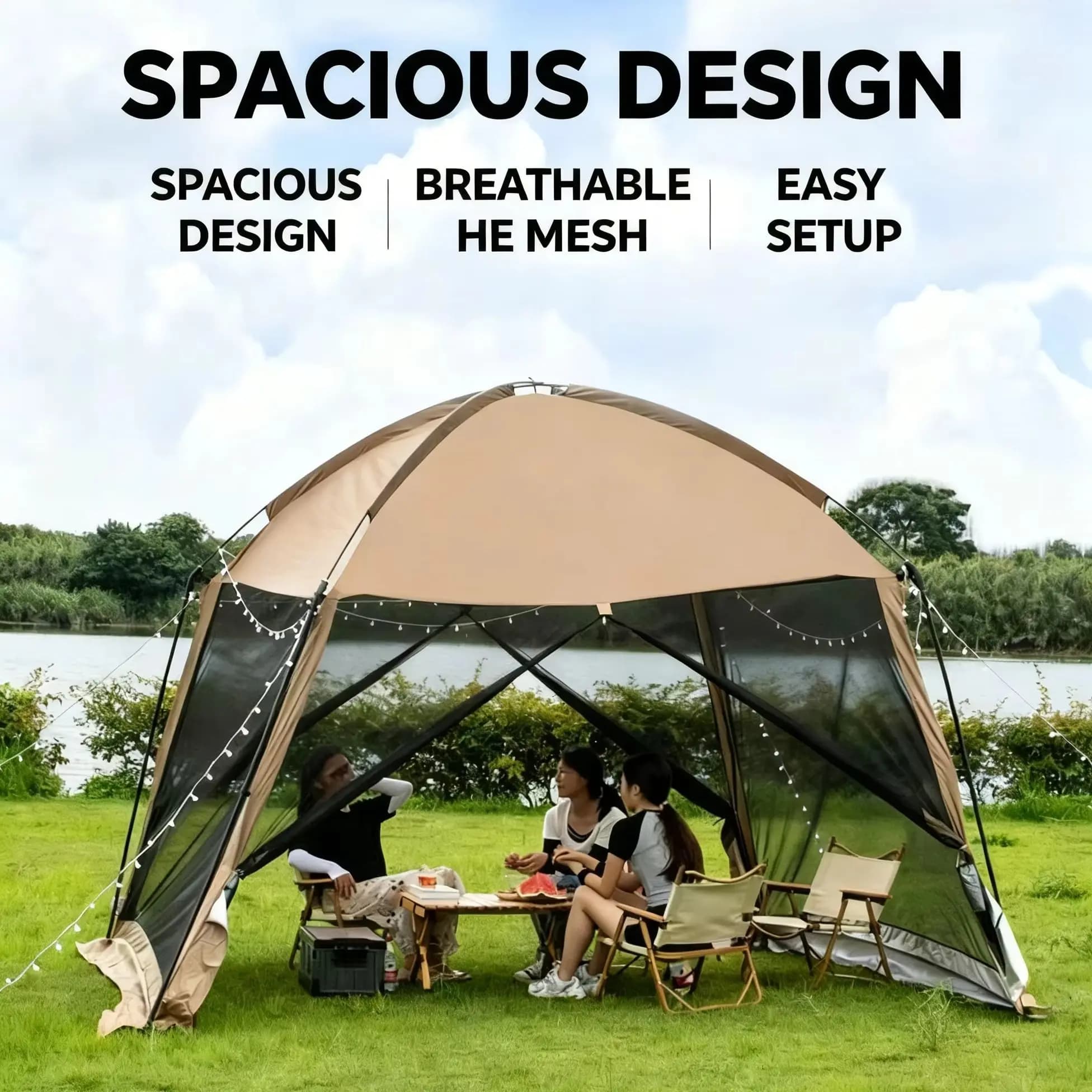Tenda a baldacchino istantanea 10x10FT, impermeabile, con zanzariera, per campeggio, spiaggia, giardino, esterni, per tutte le stagioni