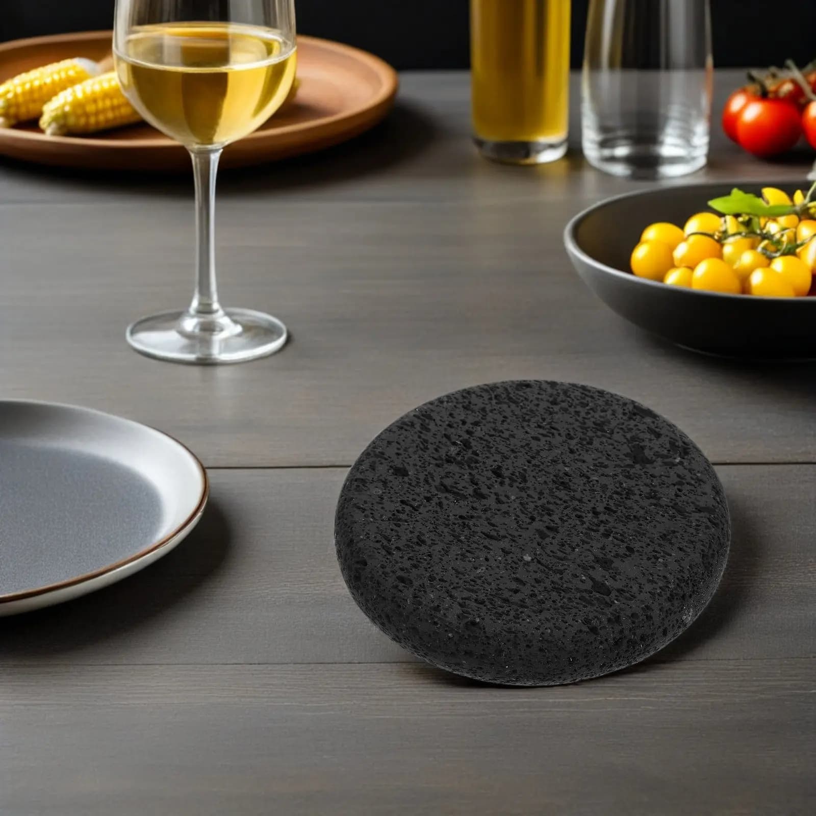 Piastra per Grigliare 15Cm in Pietra Vulcanica, Griglia in Pietra per BBQ Coreano, Pietra da Forno per Pizza, Bistecche, Pesce, Frutti di Mare, Facile da Pulire