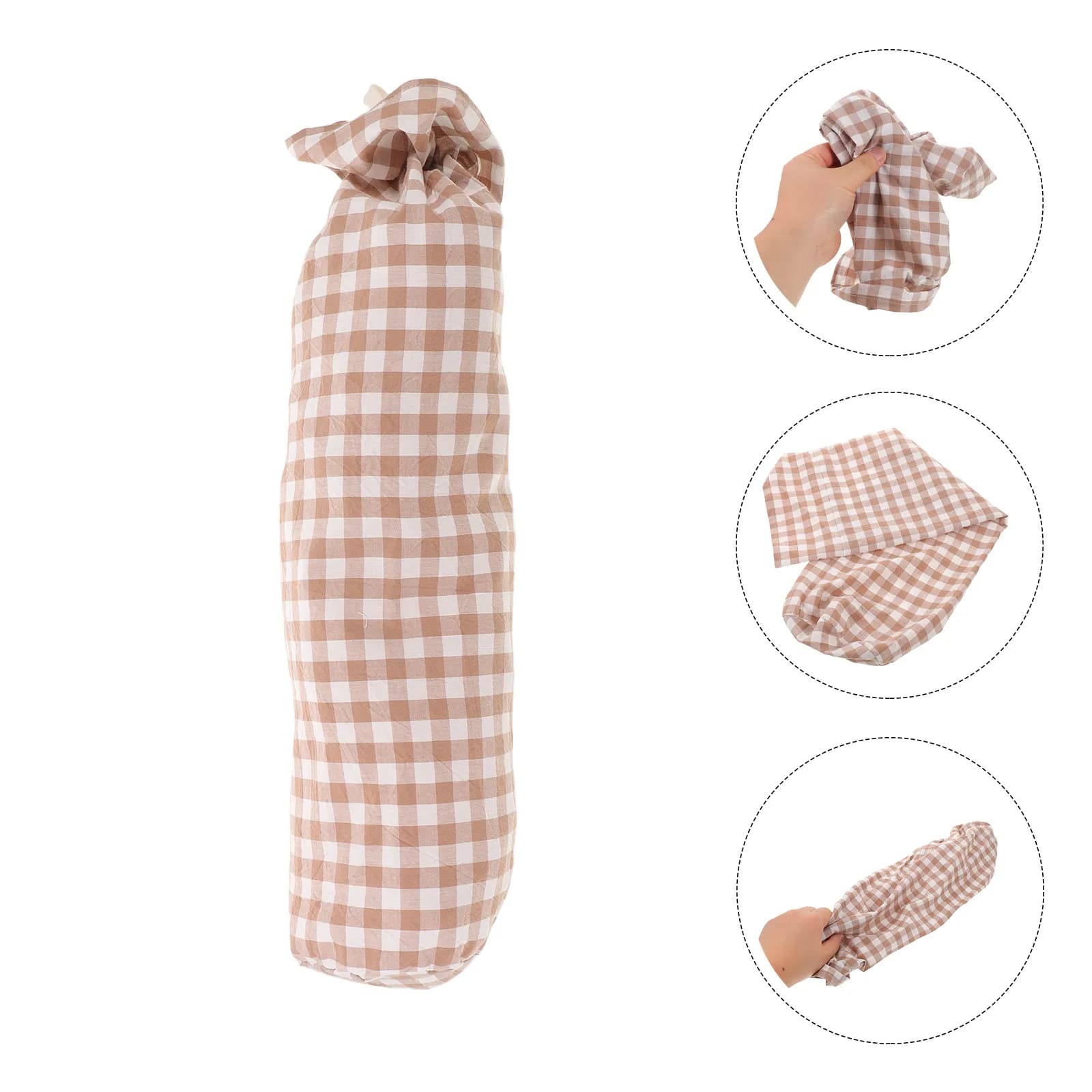 Neck Roll Pillow Cover Cotton Round 15.8x4in Checked Cylindrical Pillowcase Cushion Cover Bedroom Sofa Khaki Neck Pillowcase