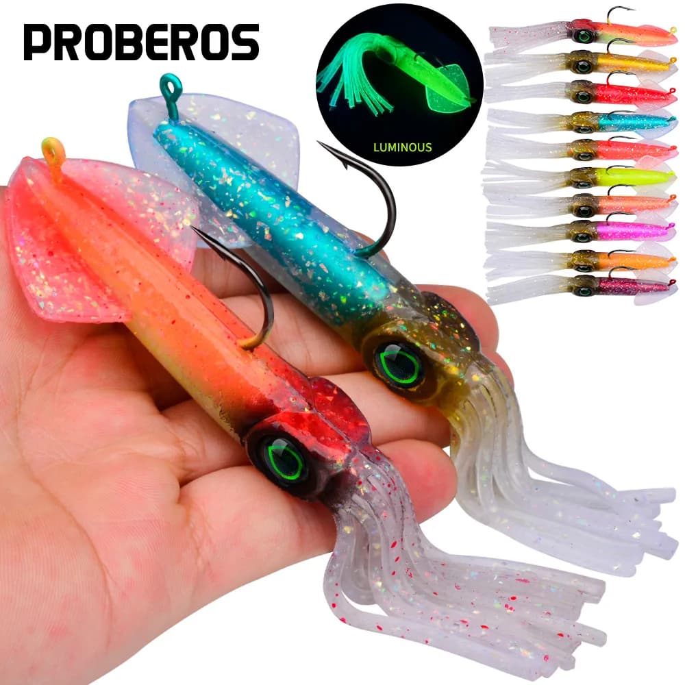 Proberos 1 piece of soft bait for bright calamari with hook for heavy lead masks, bait for fresh water swimming salty for towing, salmon, bass, trout