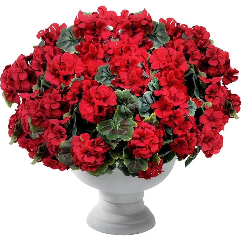 8 Pcs Artificial Geraniums UV-Resistant & Realistic Silk Outdoor Spring Summer Decor - Plants or Garden Porch Patio Yard Balcony
