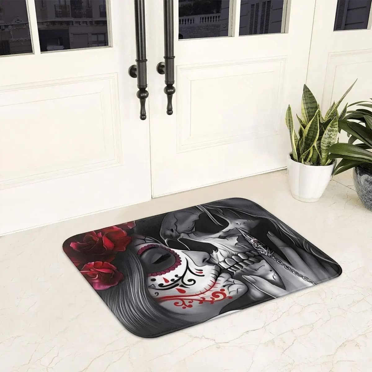 Messicano Catrina Ragazza Giorno dei Morti Teschio di zucchero Zerbino antiscivolo Tappetino Tappeto per ingresso cucina Tappetini per balcone