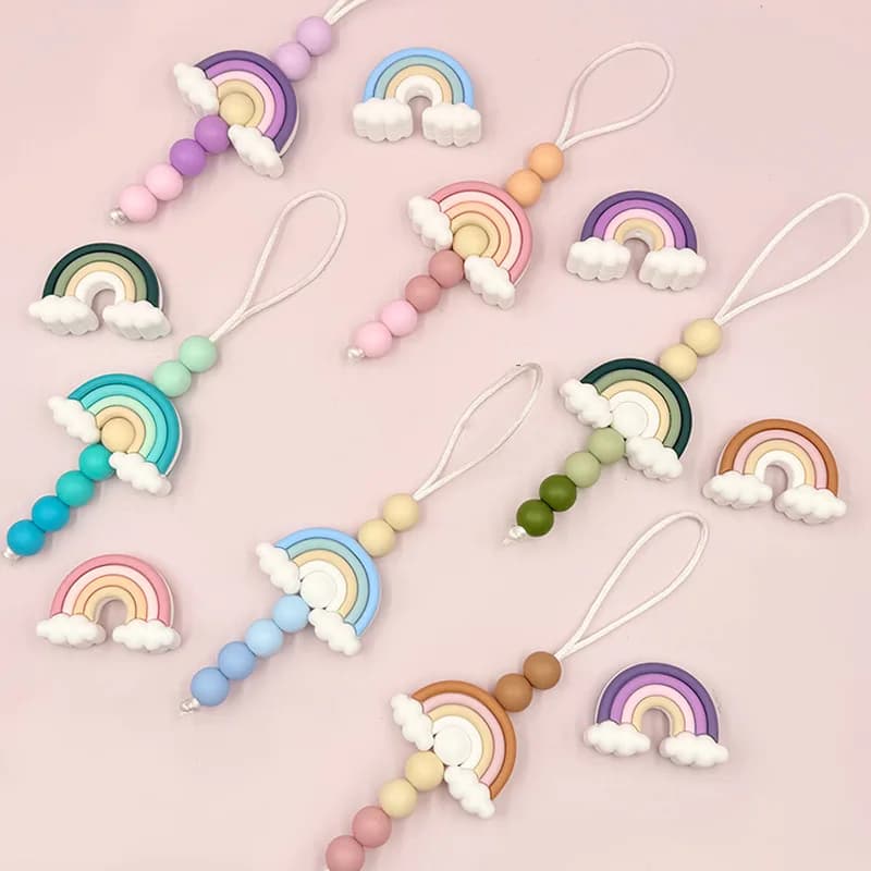 20/50Pcs 3D Rainbow Silicone Beads Food Grade Cartoon Focal Beads For Jewelry Making DIY Pen KeyChain Accessories Silicone Beads