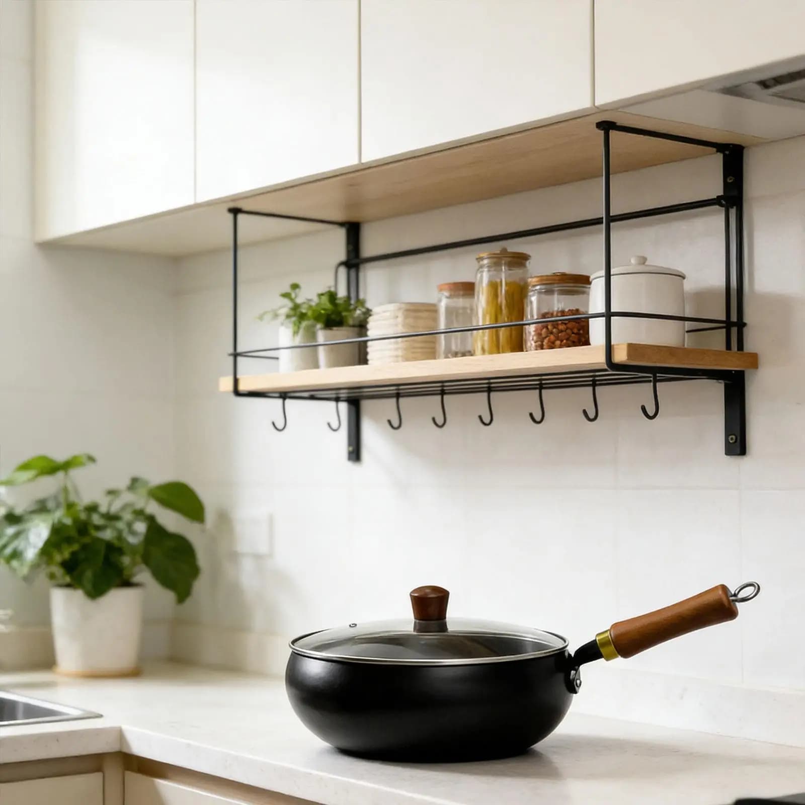 Wok Anti-adhesive Iron Board Refined with Largo and Plate Bottom, with Cover, for Kitchen