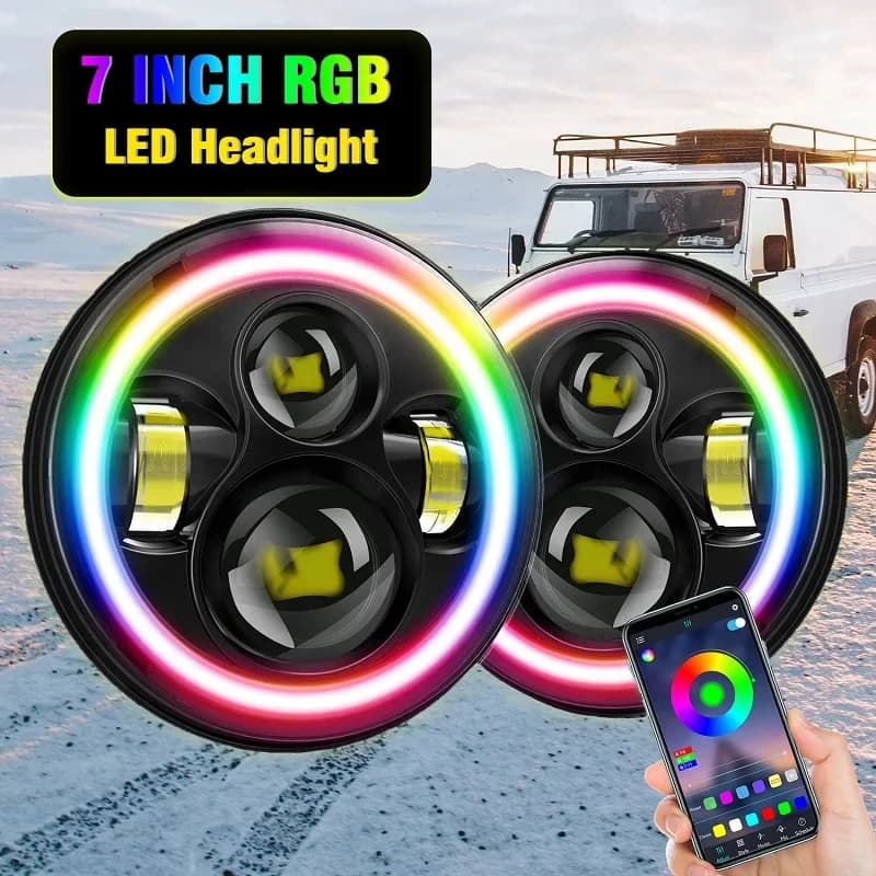 7 inch LED RGB Headlight Round APP Halo Ring Ange-eyes Headlight for Harley Davidson/Dyna/Sportster XL 8/128300