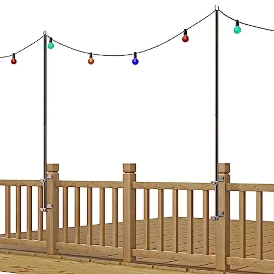 Confezione da 2 Supporti/Staffe per Luci a Corda in Acciaio Inox da 6,5 Piedi per Ringhiere di Terrazze e Pali in Legno, Neri