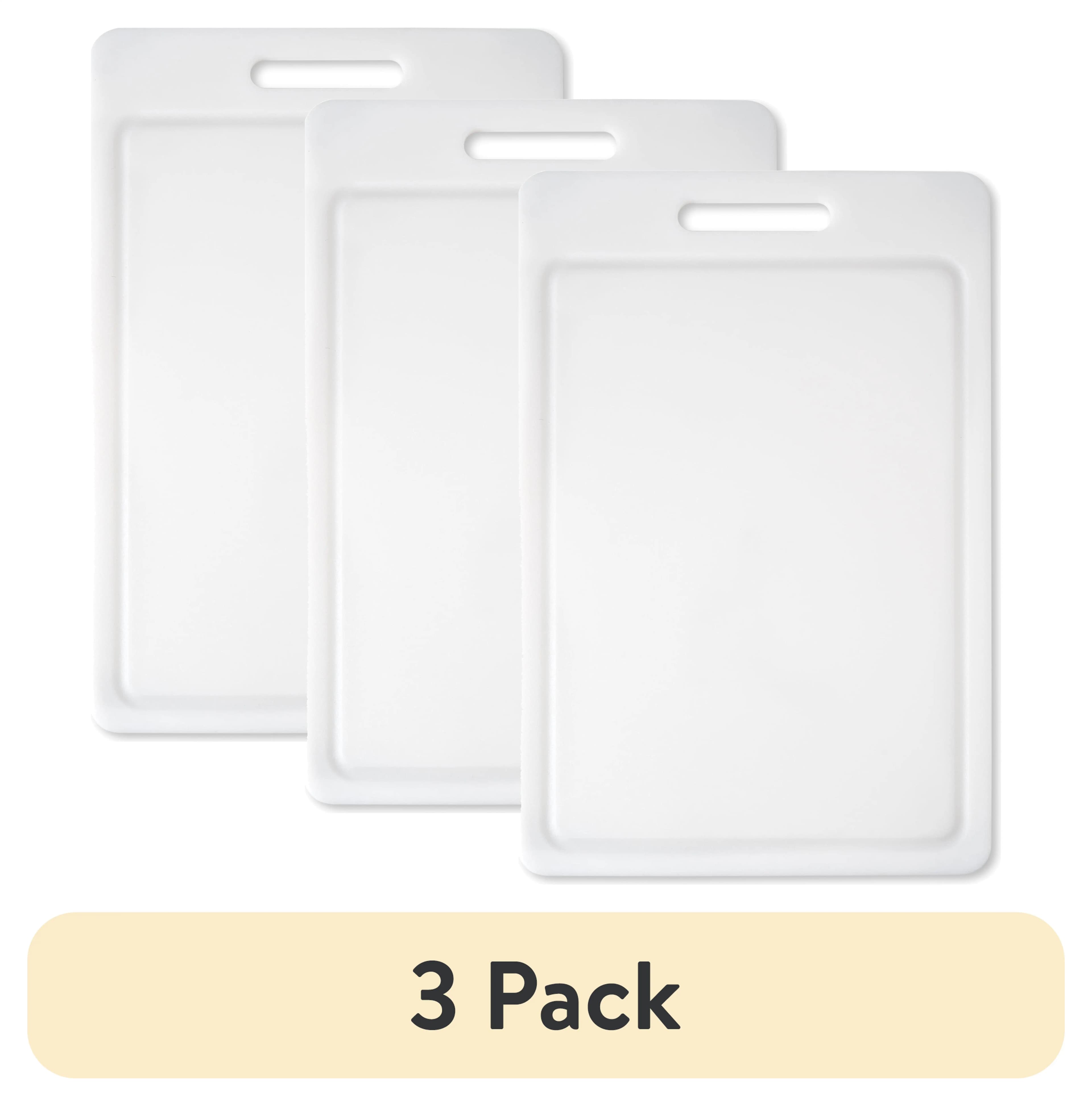 3 Pack 12x18 Inch White Poly Cutting Board Featuring Non-Slip Base and Juice Groove