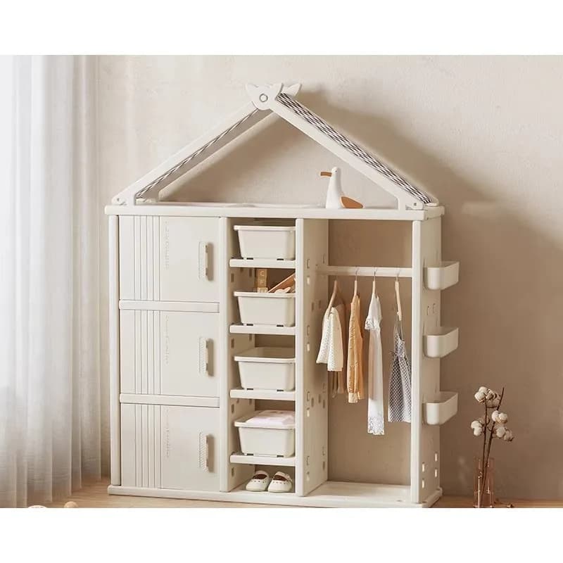 Kids Wardrobe Cabinet Space Saving Adjustable Shelves Easy Assembly Durable Wooden Closet Organizer Bedroom Nursery White